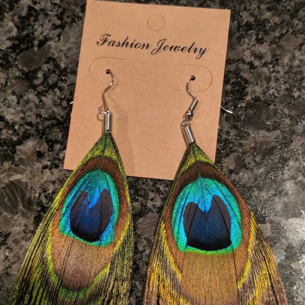 Peacock feather earrings